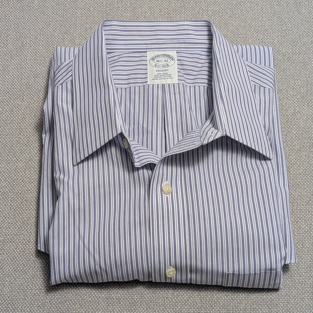 Brooks Brothers Men's Blue Striped Dress Shirt 16.5 32 Supima Cotton Regent Fit